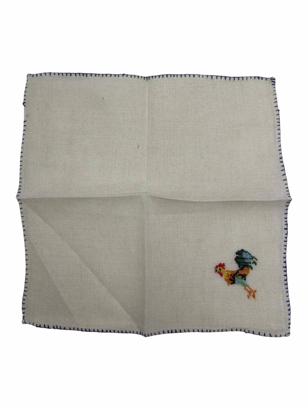 Vintage Hand Embroidered Cocktail Napkins Roosters Colorful NICE Set of 10